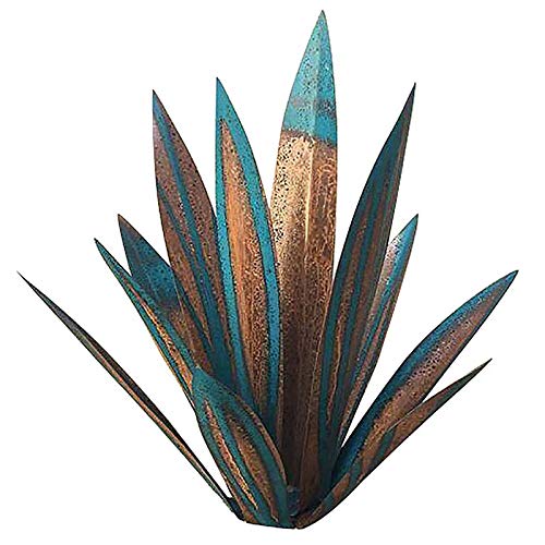 WEVB Planta de agave de metal, escultura de tequila, adorno de agave figuras de jardín, decoración creativa del hogar de oro caliente de hierro de jardín de flores (azul, 35 cm) Cover