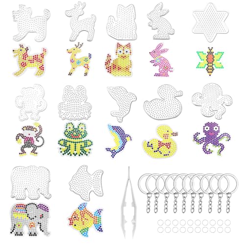 Perles à Repasser 5 mm avec 12 Motifs D'animaux, Plaque Perle a Repasser Transparents avec Accessoires, Kit Panneau de Perles en Plastique pour Bricolage, DIY Porte...