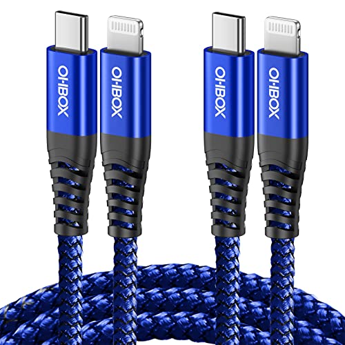 Image of iPhone Fast Charger Cord [MFi Certified] USBC Lightning Cable 6 FT, 2 Pack | Durable Heavy Duty iPhone Charging Cable for iPhone 14 13 12 11 X XS XR SE 8 7 6 5, iPad Pro, Air, mini, iPod, AirPods - Blue