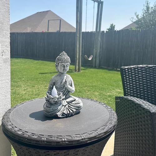 Yiosax Solar Buddha Statue - Outdoor Zen Sculpture With Flickering LED Lotus Light - Waterproof Garden Decor Gift - 11.81 Inch