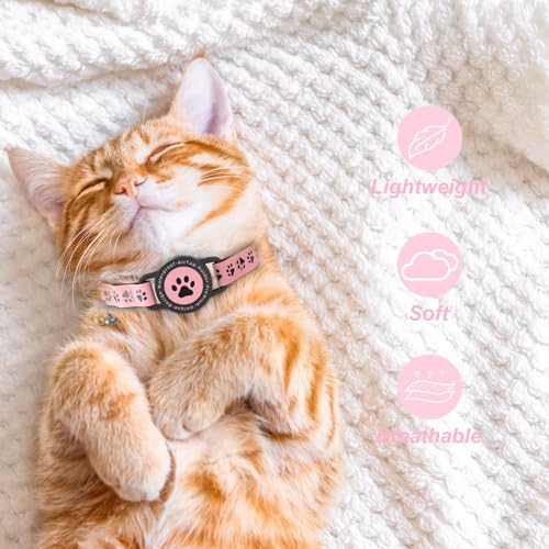 Image of GPS Tracker for Cats, Waterproof GPS Cat Trackers Cats Collar with Bells, No Subscription, GPS Cat Collar, Adapt with Apple Find My (iOS Only) Finder Tag for Items Vehicles, Pets, Kids (Pink)