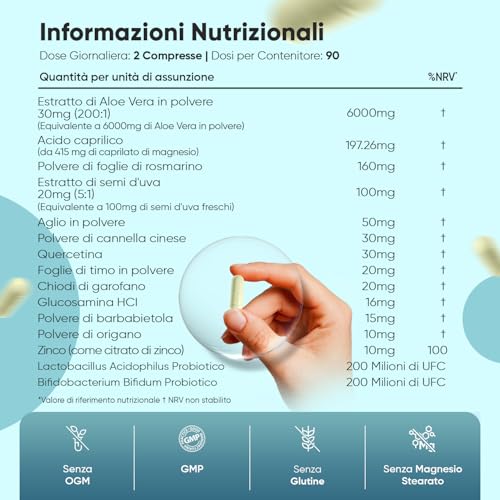Candida Support 180 Capsule Vegan (3 Mesi) - Complex con Lactobacillus Acidophilus e Bifidobacterium Bifidum - Formula con Ingredienti di Origine Naturale - Quercetina, Zinco, Acido Caprilico e Aglio - 5