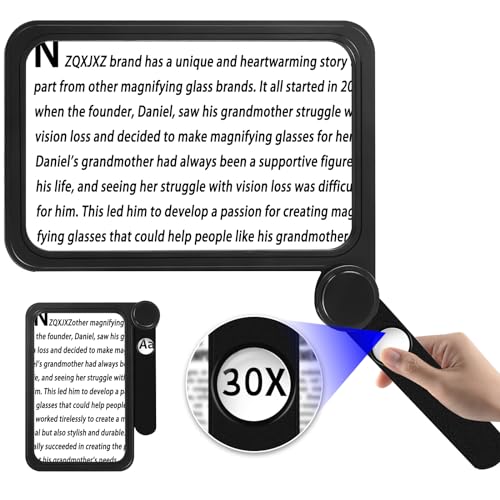 NZQXJXZ 5X 30X Leselupe für Senioren Groß, Große und Leichte Lupe, Handleselupe zum Einklappen, Volle Buchseite Vergrößerungsgläser, Ideal zum Lesen, Bücher, Arbeit, Sehschwäche, Schwarz