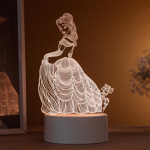 Luminária led 3d, abajur de mesa, Bela- Bela e a Fera, desenho animado
