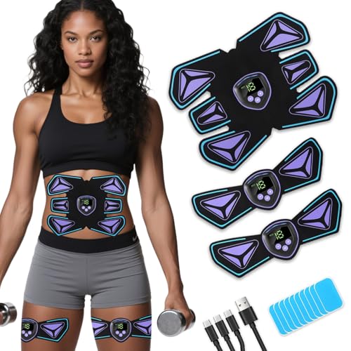 Braload EMS Abs Stimulator Elektrisches Trainingsgerät, Wiederaufladbarer Bauchmuskel-Gürtel mit 10 Gel-Pads, 6 Modi & 15 Intensitätsstufen, Für Bauch/Arme/Beine geeignet (Käfer)