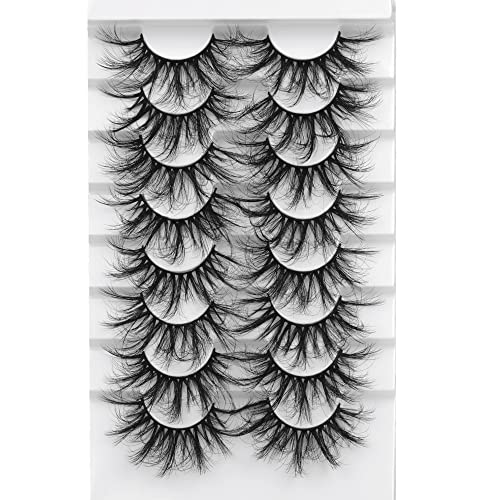 Pleell Dramatic Cat Eye Lashes Fluffy Long False Eyelashes Pack Wispy Full Volume Faux Mink Lashes 8 Pairs