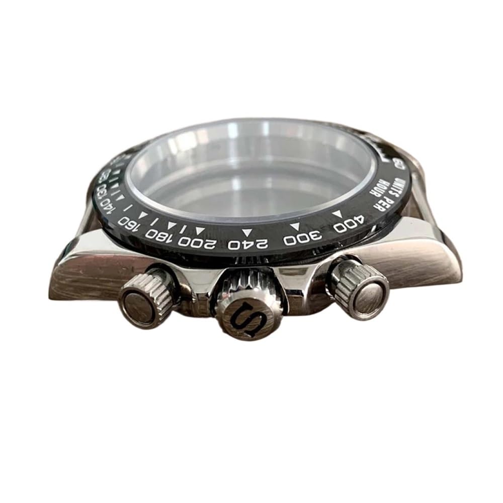 Convient au Mouvement VK63 Boîtier en Acier Inoxydable 39 mm Boîtier de Montre en Acier Inoxydable for Miroir Saphir Couronne argentée(Black Hour Marker)