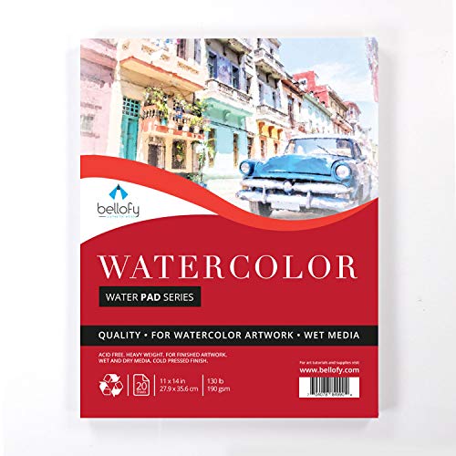 Bellofy 2 x Large Watercolor Paper Pad - 11x14 Inch with 20 Sheets/Pad | 130 lb 190g Cold Press Paper for Wet Media | Acid Free Large Art Paper for Painting & Drawing | Art Supplies for Adults