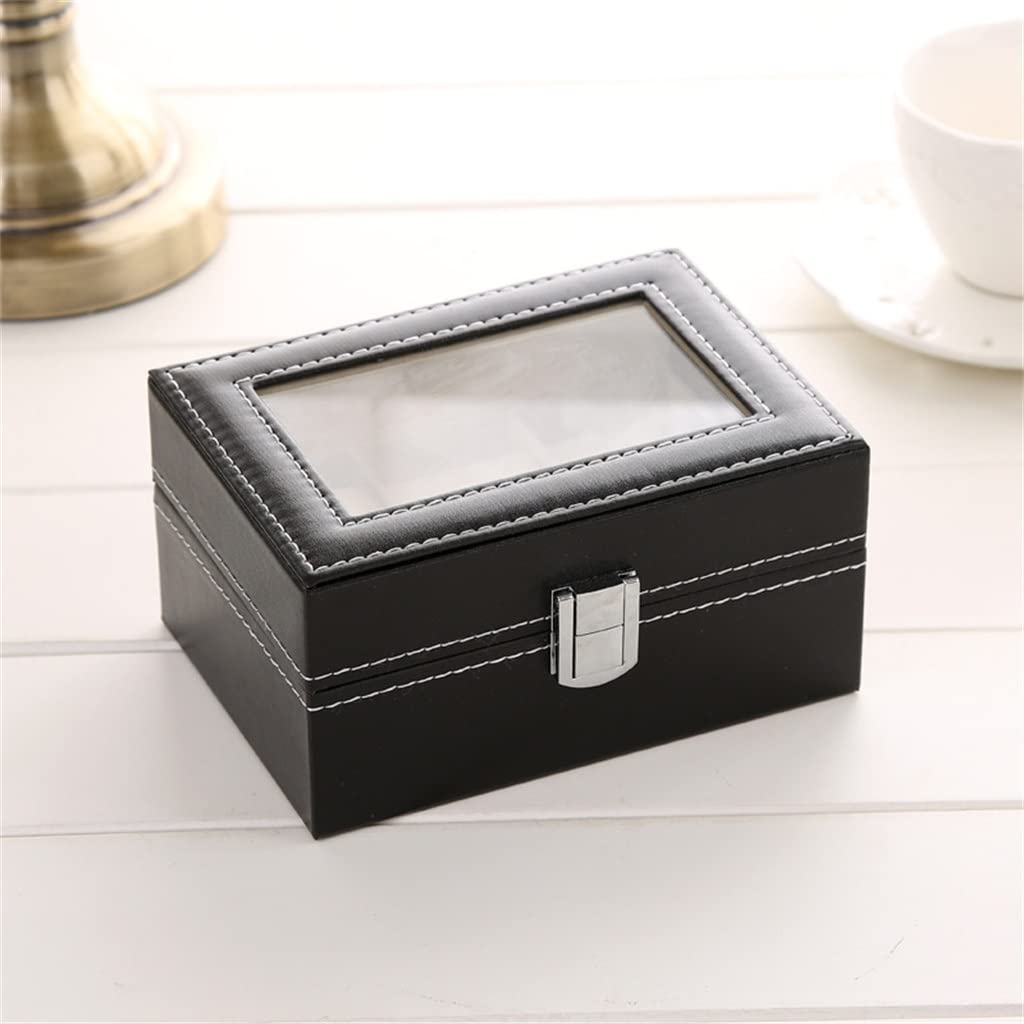 Uhrenbox, klein, 3 Fächer, für Herren, schwarzes Leder, Display, Glasplatte, Schmucketui, Organizer, Uhrenaufbewahrung, Schmuckschatulle (Farbe: A, Größe: 15,5 x 11 x 8 cm) (A 15,5 x 11 x 8 cm)