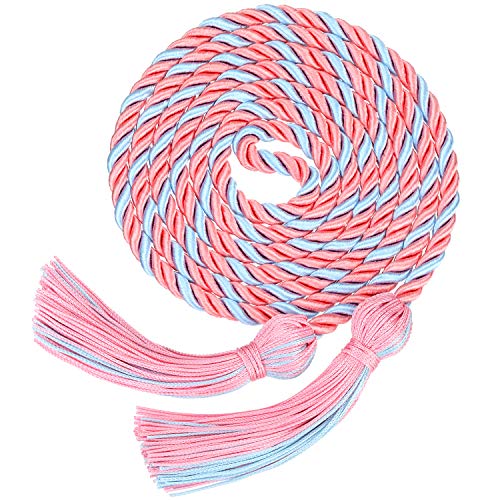 Image of TecUnite Graduation Cords Honor 2026 Polyester Yarn Decorative 67 inch Long Garland Twist Ties with Tassels for Bachelor Gown Graduation(Pink with Sky Blue)