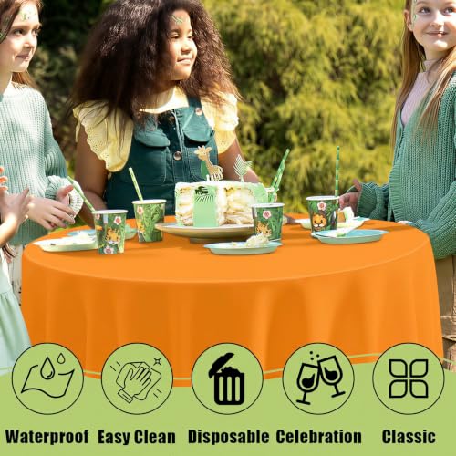 Image of Smiry Disposable Table Cloth - 6 Pack, 84 Inch Round Waterproof Tablecloths for Parties, Decorative Plastic Table Cover, Leakproof & Sturdy, Orange