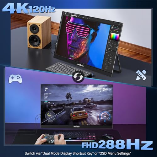 Image of InnoView 27 Inch Monitor Dual Mode 4K UHD 120Hz /FHD 288Hz Portable Monitor for Laptop, USB-C, HDMI Computer Display HDR IPS Gaming Monitor, Kickstand, Speakers, for PC, MAC, Phone, PS4, Xbox, Switch
