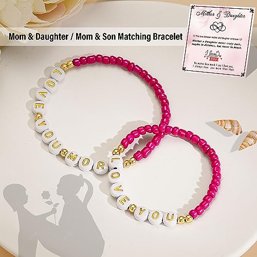 First Day of School Gifts Matching Bracelets for Women Girls Mother and Daughter Beaded Bracelet Multicolor Bead Stretch Back to School Gift I Love You Engraved Christmas Birthday Jewelry