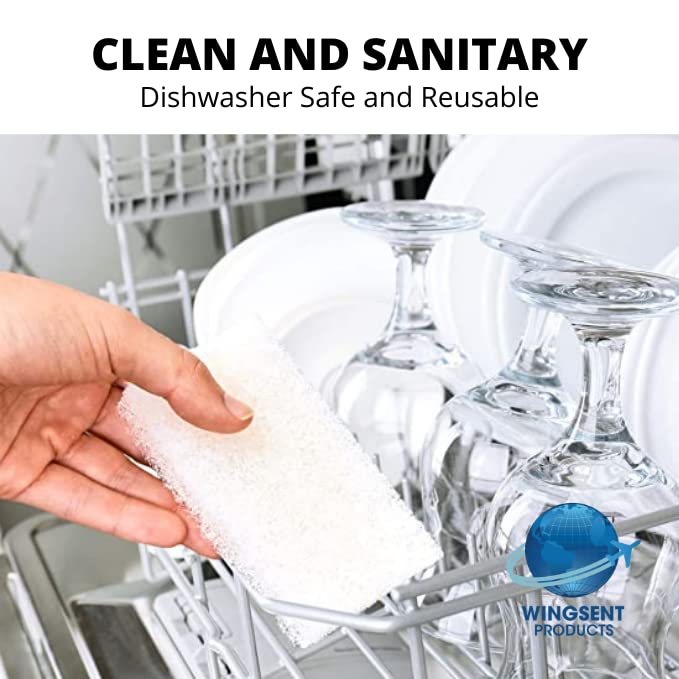 Image of Commercial Light Duty White Scrub Pad - 4.6 inch x 10 inch Non-Abrasive Cleaning Pad for Delicate Surfaces, Kitchen, Bathroom, Glass & More - Bulk 5 Pack