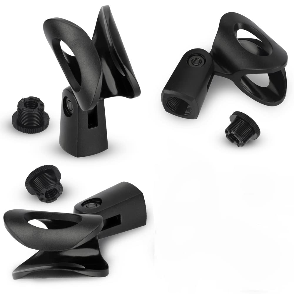 SHOPEE 3-Pack Black Universal Microphone Clip Holders with 5/8-Inch Male to 3/8-Inch Female Nut Adapters for Handheld Microphones-image-25