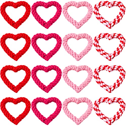 Zubebe 16 Pieces Valentines Chew Toys Heart Shape Dog Rope Toys for Valentines Costume Puppy Small Medium Large Dog Chewing Teething Clean and Training