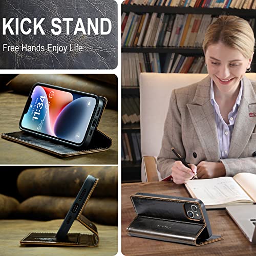 JDDLang iPhone 14 ケース 手帳型 iPhone 14 カバー 手帳 アイフォン 14 財布型 携帯スマホケース 14 レトロなビジネスタイプcase カード収納 スタンド機能 耐衝撃 全面保護 人気 上質 気質 ギフト 対応iPhone 14 6.1インチ,ダークブラウン