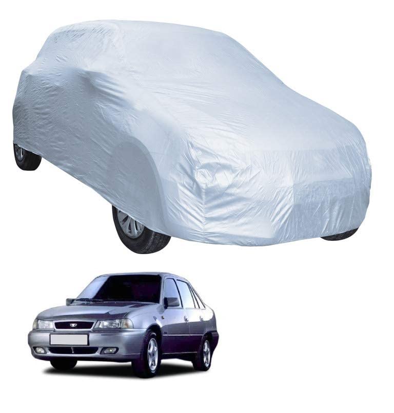 Image of Auto Hub Car Cover Compatible with Daewoo Cielo with Weather Proof, Triple Stitched, Cielo Car Cover- Plain Silver