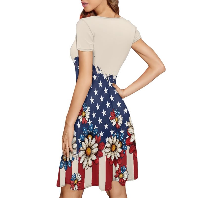 Image of Irisjudy T Shirt Dress for Women Short Sleeve Girls Short Sleeve Dress Plus Size, O Neck Knee Length Midi Dress for Ladies
