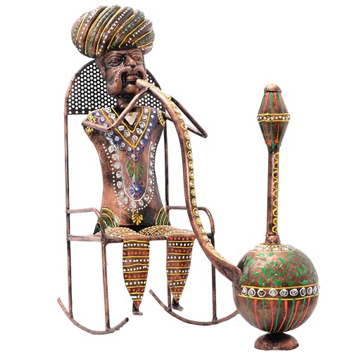 Image of Kraftskala Ethinc Villager on Chair 16 inch Large Metal Decor Showpiece for Living Room Showcase, Tabletop Decor, Traditional Rajasthani Decorative Showpiece