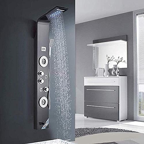 Panel de ducha LED de acero inoxidable con jets de masaje, cascada, ducha superior y ducha de mano miniatura 2