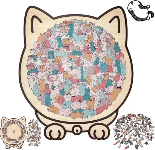 Wooden Cat Puzzle 135-piece Cat Jigsaw Puzzles for Adults Unique Animal Shape Irregular Jigsaw with Frame Educational Games Creative Puzzle Gifts for Kids Family Friends