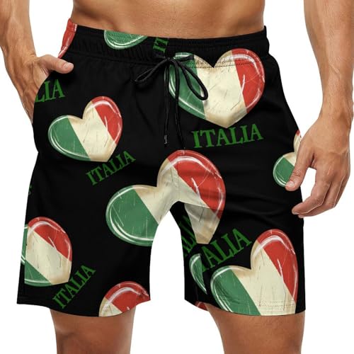 Italia Flag Italy Italian Heart Vintage Men's Swim Trunks Lightweight Bathing Suit Board Shorts Hawaiian Beach Swimwear