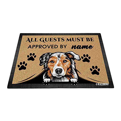 MALIHONG Personalized Dog's Name Peeking Dog Cute Australian Shepherd Doormat All Guest Must Be Approved by Rugs for Home Decor 35.4 x 23.6 Inch