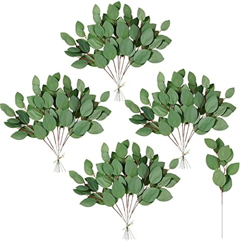 Yinder 45 Packs Artificial Greenery Stems 13 Inches Faux Eucalyptus Leaves Stems Faux Greenery Spray Artificial Branches Plant Stems for Vase DIY Bridal Wedding Bouquet Table Centerpiece Home Decor Cover