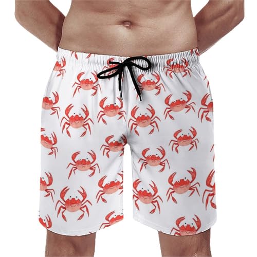 Mens Swim Trunks, Cute Crab Red Print Swim Shorts with Mesh Lining Swimwear Bathing Suits Quick Dry