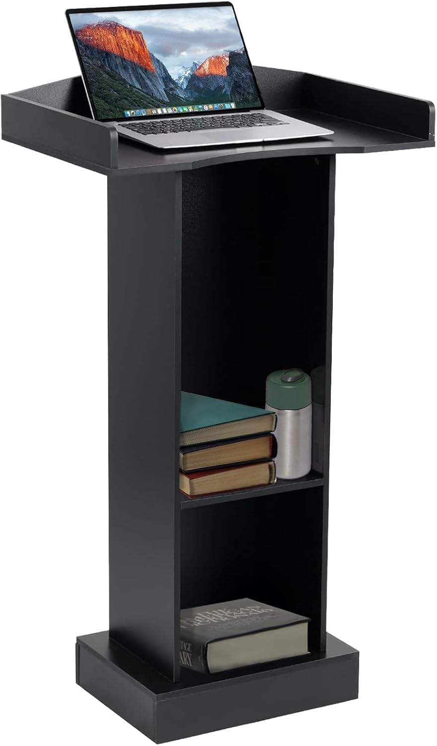 Wooden Podium Stand for Lectern Presentation Church Classroom, Podium for Lecture with Heavy Base Black Pulpit Lecture Teacher Conference Wedding Speech