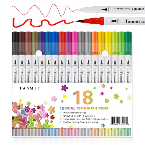 Dual Brush Pens Art Marker Fine Tip, Colored Fine Point Pens Calligraphy Bullet Journal Dual Marker for Adults Coloring Book Writing Drawing Planner Taking Note(18 Colors Art Supplies)