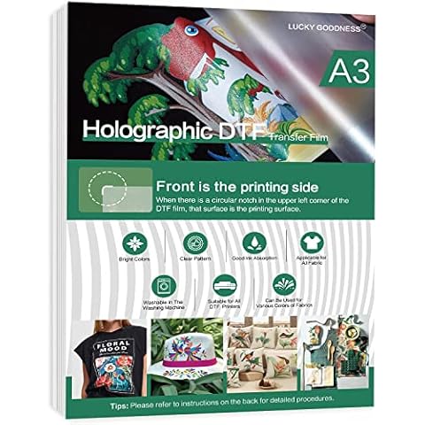 DTF Transfer Film,Holographic A3 (11.7" x 16.5") Transfer Paper Premium Matte PET Direct to Film for Cotton Dark Light Color T Shirts 30 Sheets Cover