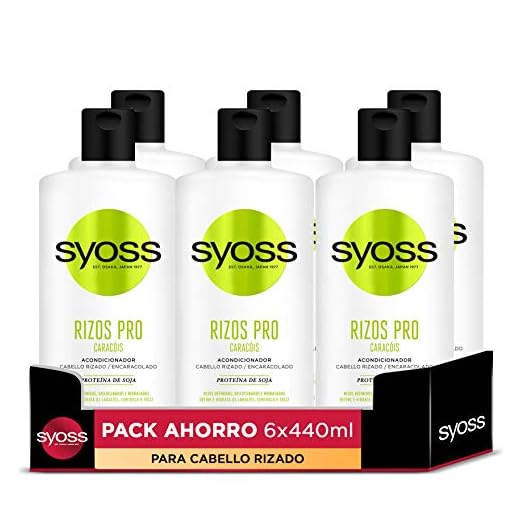 Syoss Rizos Pro Acondicionador para cabello rizado y ondulado (6 x 440 ml), fórmula profesional con ingredientes naturales y efecto anti frizz, apto para el método curly