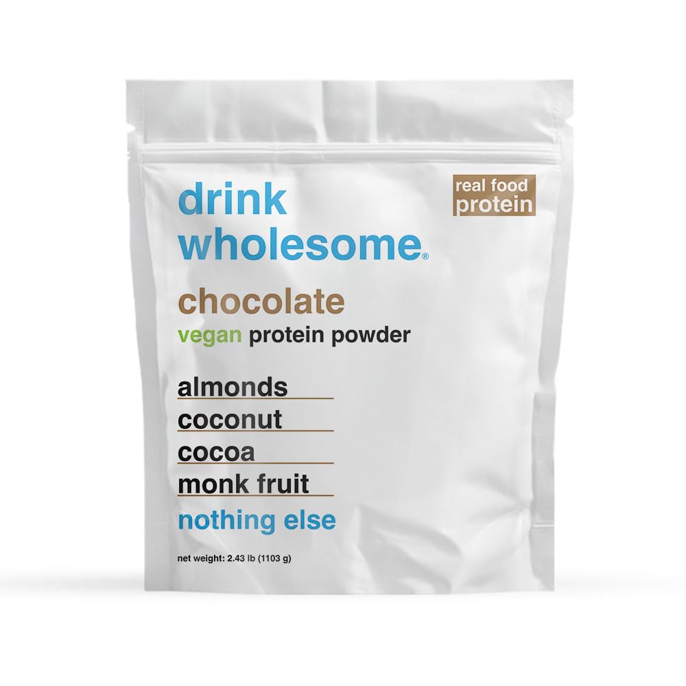 drink wholesome Vegan Chocolate Almond Protein Powder | for Sensitive Stomachs | Additive & Dairy Free | No Artificial Sweeteners | No Bloating, Farts or Gas | No Constipation or Diarrhea