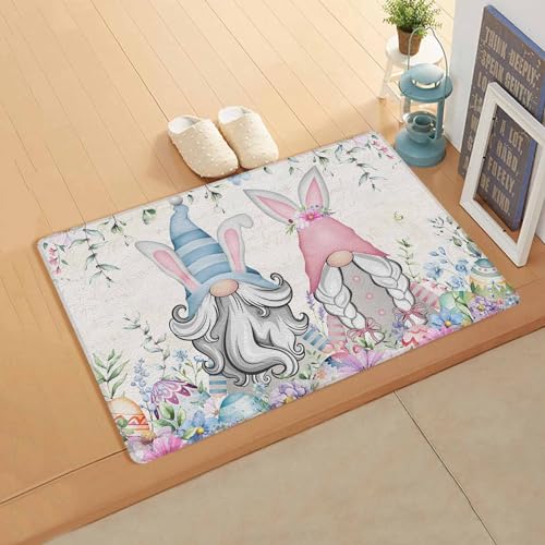 Easter Gnomes Egg Kitchen Bath Door Mat Cushioned Runner Rug,Washable Welcome Floor Sink Antifatigue Mat,Waterproof & Non-Slip Comfort Standing Doormat,Vintage Flower Eucalyptus Leaves Herb 18