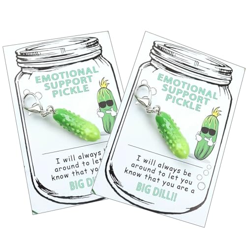 LIU JUN Cute Pickle Design Keychain With Pocket Hug Card, Emotional Support Fun Pocket Hug Positive Pickle with Support Card