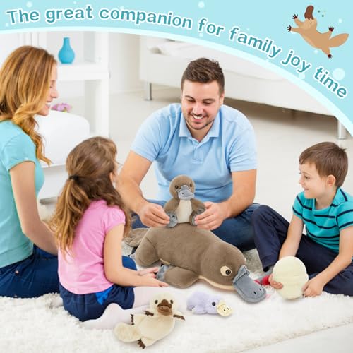 MorisMos 55cm Schnabeltier Kuscheltier XXL mit 3 Babys im Bauch, weich riesen Schnabeltier Plüschtier Stofftier,Platypus Geburtstag Weihnachten Geschenk Kinder