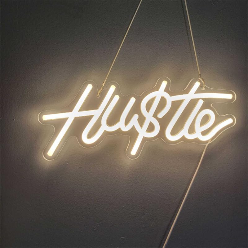 Image of HUSTLE Neon Signs for Wall Decor, Hustle Words LED Neon Lights for Bedroom Man Cave Dorm Gym Room Office Room, USB Powered, Humble Led Neon Light Sign for Party Decorations (Hustle2)