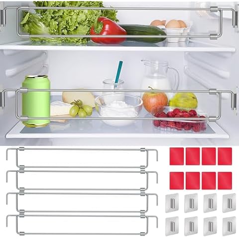 Eudaemiles 4 Pack RV Fridge Bars, Refrigerator Tension Rods, 12.44"-22.63" Adjustable, Stainless Steel RV Fridge Accessories for Camper Refrigerator, Kitchen, Cupboard, Bookshelf Cover