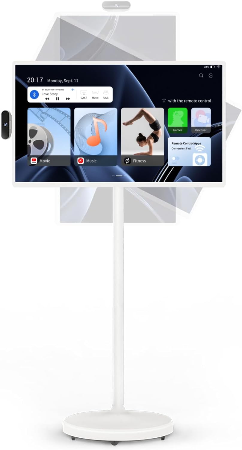 ApoloSign 24-Inch Portable Monitor, 1080P FHD Rolling TV on Wheels with Rotatable Touch Screen, Android 13 OS, 8G RAM+128G Storage, Built-in Battery, Full Swivel Rotation, Voice Remote