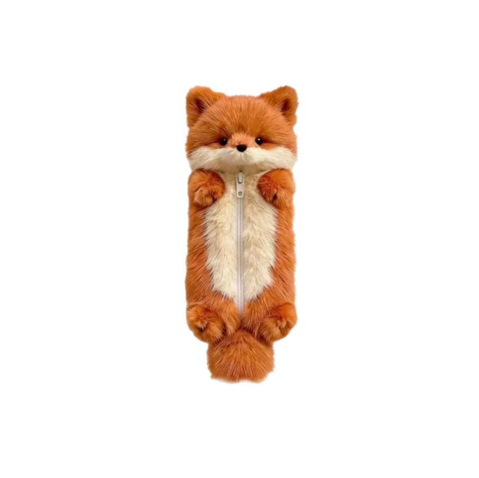 TYURJYR Fox Plush Pencil Case, Animal Plush Pencil Case, Cute Plushs Fox Storage Pouch, Soft Furry Animal Pen Pouch, Kawaii Stationery Storage Bag & Cosmetic Organizer for Office and Travel