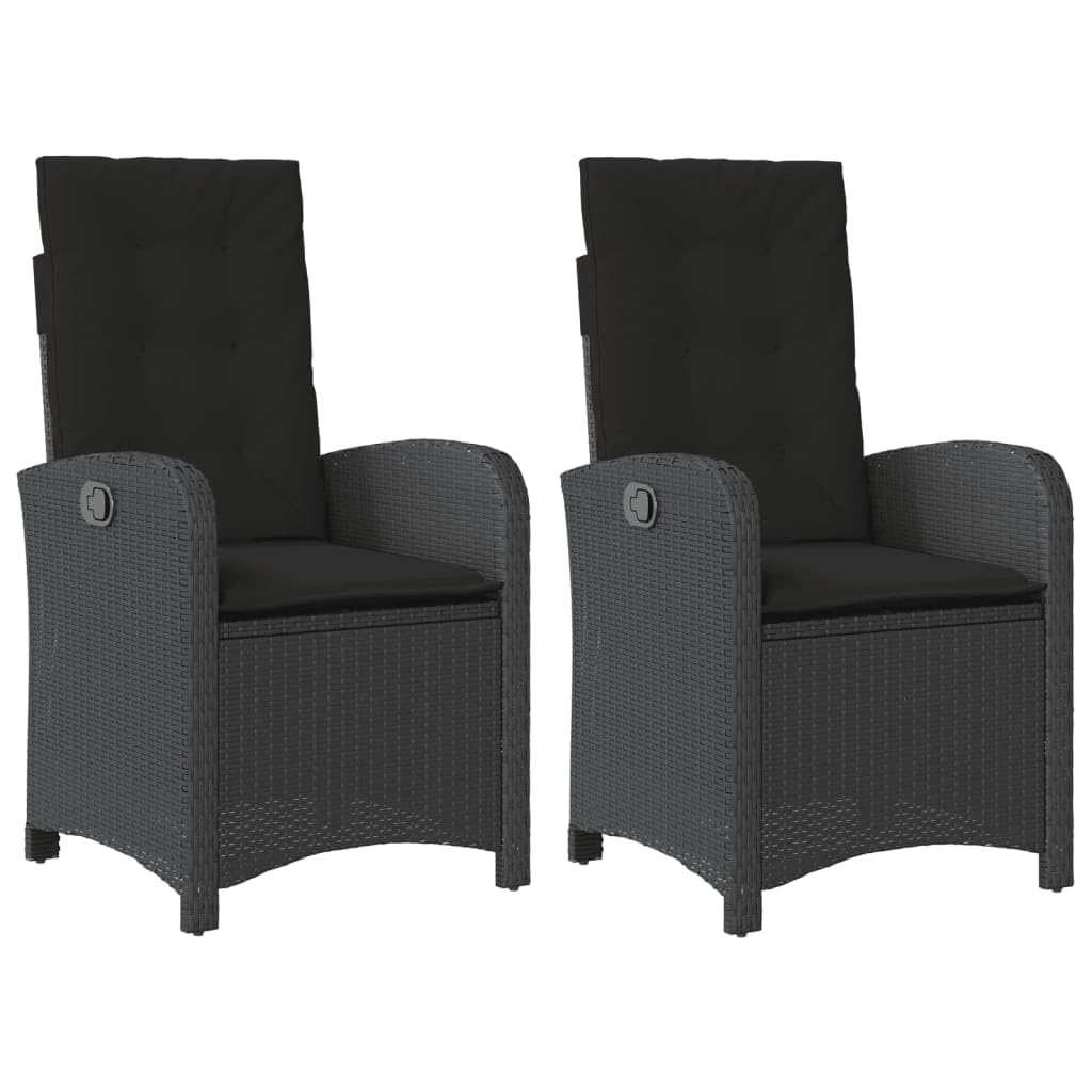 Poltrona da giardino con cuscino, 2 pezzi, schienale regolabile, colore nero, polyrattan PE rattan, mobili da giardino, rivestimento rimovibile, telaio in acciaio, per esterni, poltrona relax