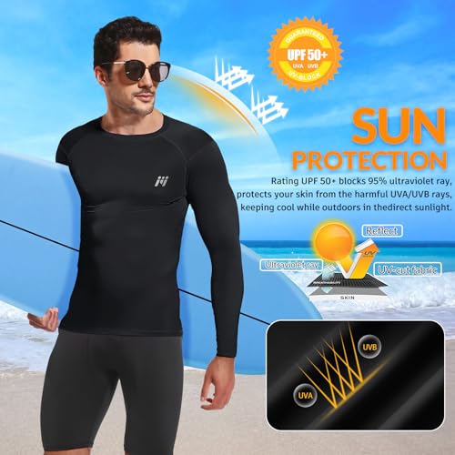 MEETYOO Long Sleeve Compression Shirts for Men, UPF 50+ UV Swim Shirts, Running Athletic Workout Base Layer2
