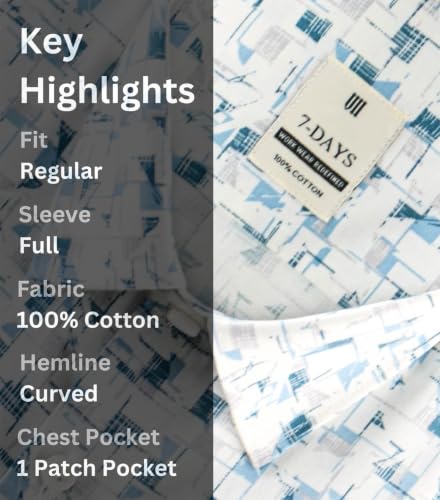 Image of 7-DAYS Men's Premium Printed Shirt - 100% Cotton, Regular Fit, Full Sleeve, with Pocket - Versatile for Formal Occasions and Casual Wear