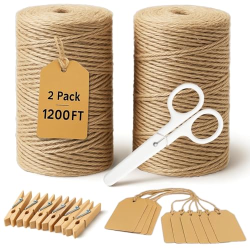 Naturjute-Schnur 1200FT, 2mm 3-fädige Braune Juteband für...