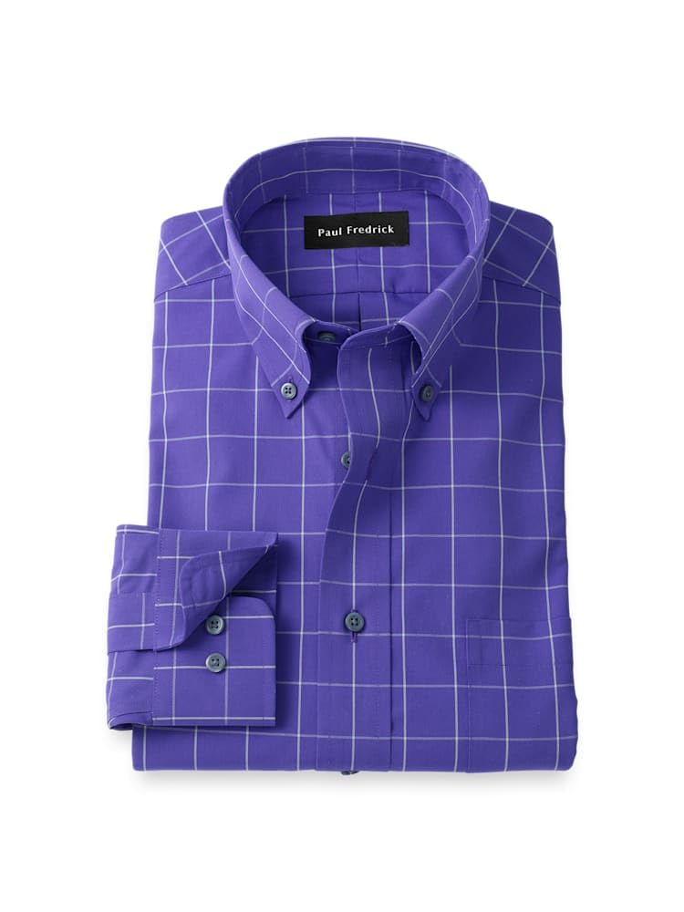 Paul Fredrick Mens Classic Fit Non-Iron Cotton Windowpane Dress Shirt