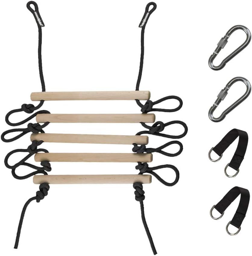 Topwon Wooden Climbing Swing Wooden Climbing Rope Ladder