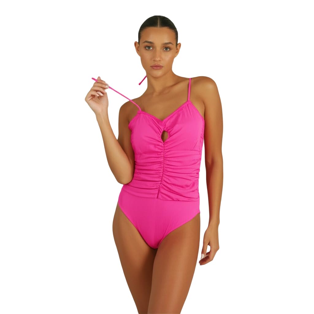 Hot Pink Ruched One-Piece Bodysuit Top (IN, Alpha, 2XL, Pink)