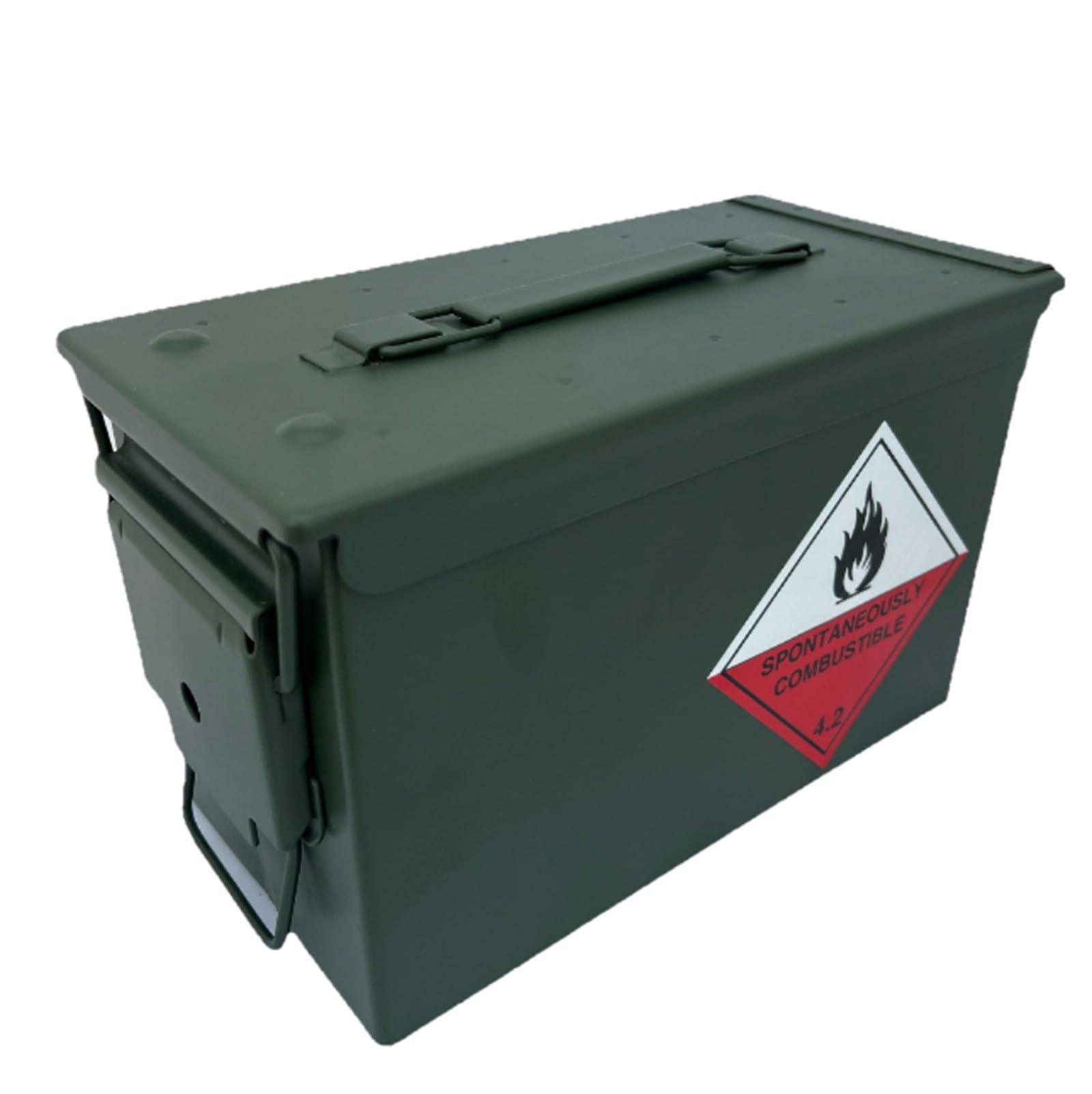 GREENZONE New .50 Cal Metal Military Army Ammo Tin with Stickers, Storage Box with Removable Hinged Lid & Rubber Waterproof Seal (Spontaneously Combustible 4.2)